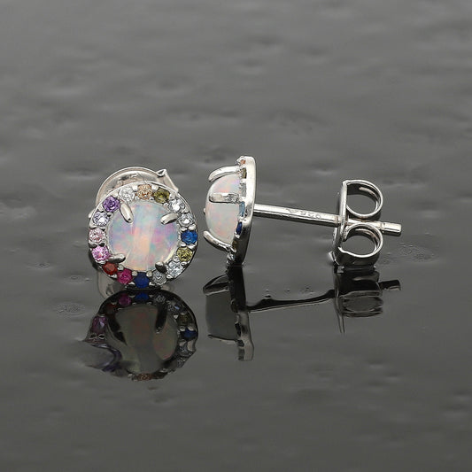 Sterling Silver 925 Rainbow Opal Earrings - FKJERNSL10836