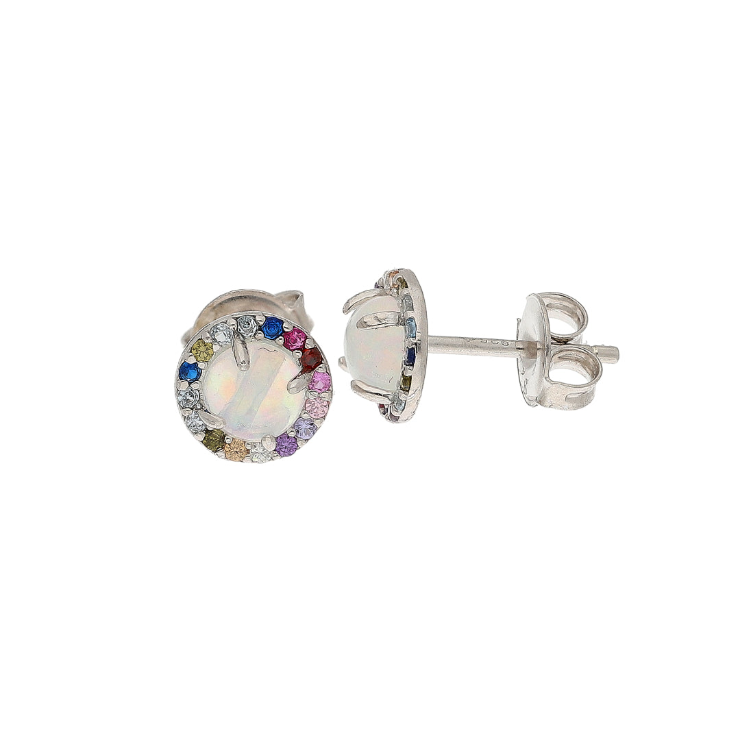 Sterling Silver 925 Rainbow Opal Earrings - FKJERNSL10836
