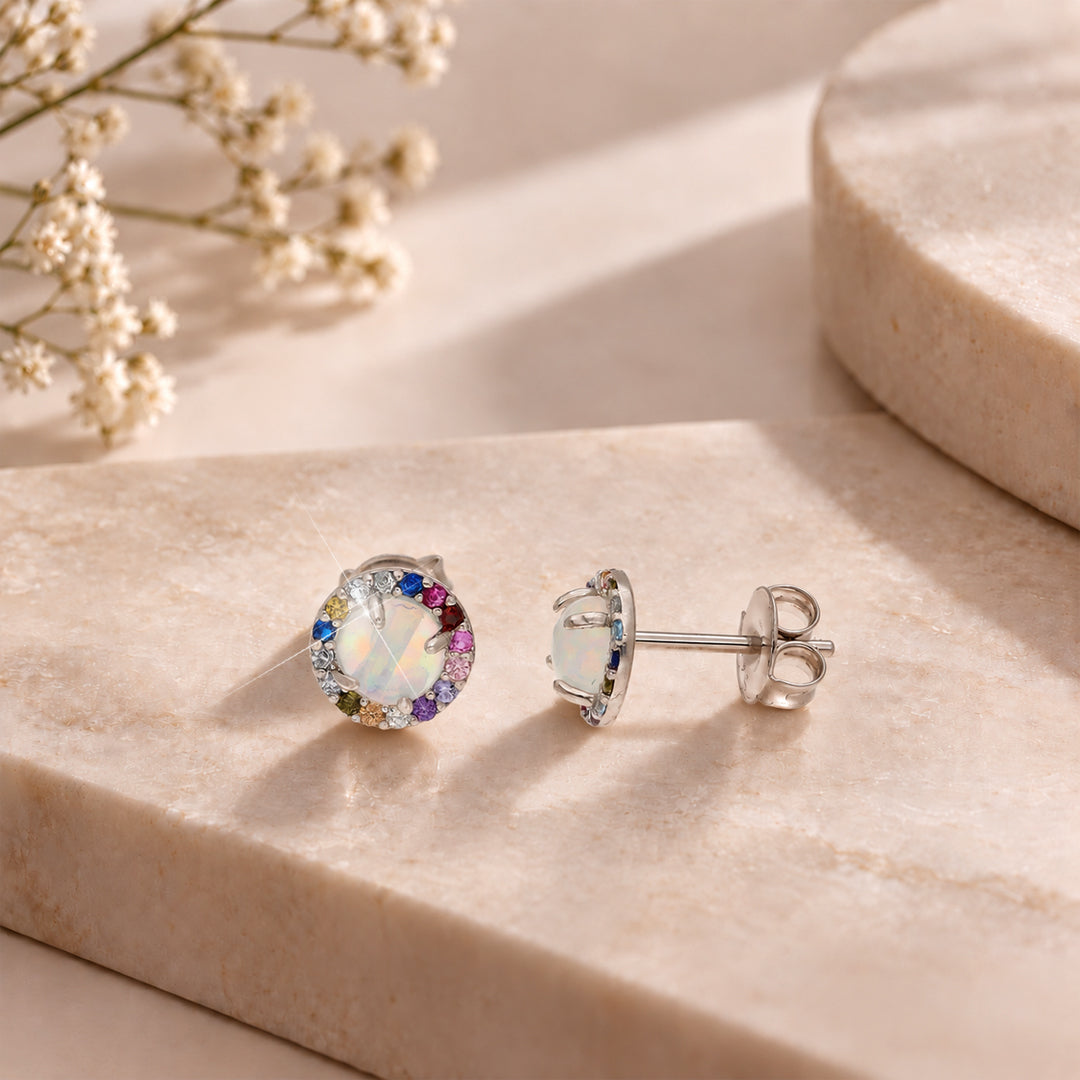 Sterling Silver 925 Rainbow Opal Earrings - FKJERNSL10836