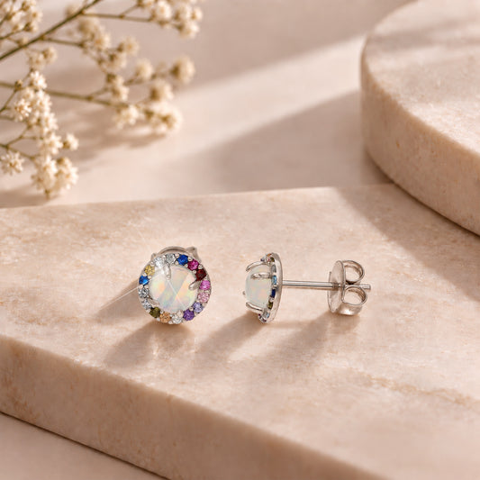 Sterling Silver 925 Rainbow Opal Earrings - FKJERNSL10836