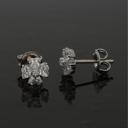 Sterling Silver 925 Crystal Flower Earrings - FKJERNSL10840