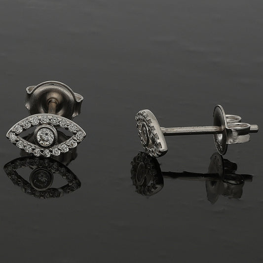 Sterling Silver 925 Halo Eye Earrings - FKJERNSL10844