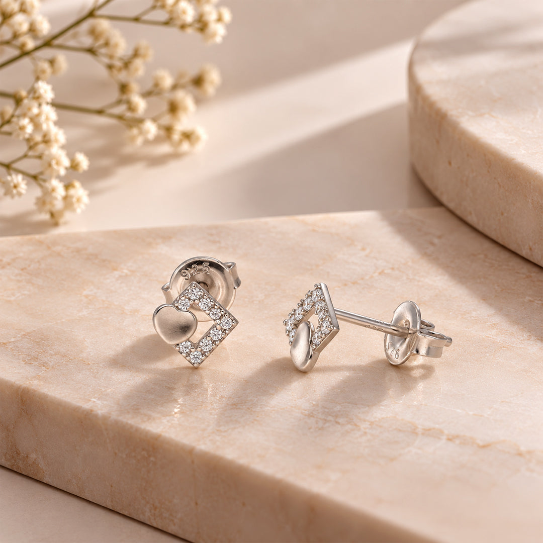 Sterling Silver 925 Love Square Earrings - FKJERNSL10845
