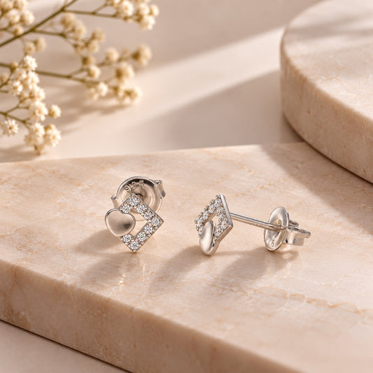 Sterling Silver 925 Love Square Earrings - FKJERNSL10845