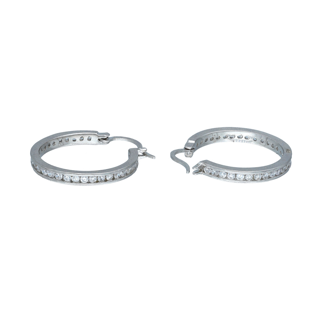 Sterling Silver 925 Crystal Studded Hoop Earrings - FKJERNSL11101