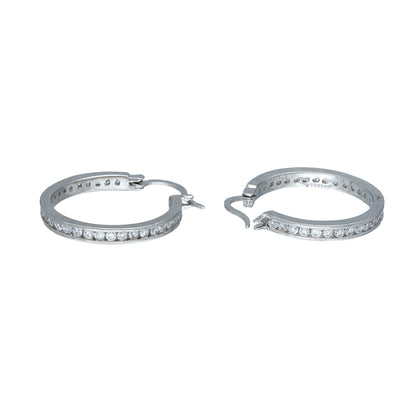 Sterling Silver 925 Crystal Studded Hoop Earrings - FKJERNSL11101