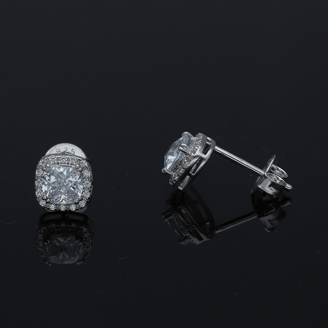 Sterling Silver 925 Square Halo Earrings - FKJERNSL11106