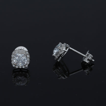 Sterling Silver 925 Square Halo Earrings - FKJERNSL11106