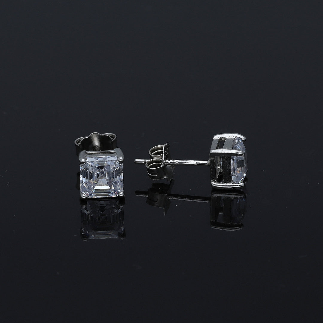 Sterling Silver 925 Emerald Cut Earrings - FKJERNSL11107