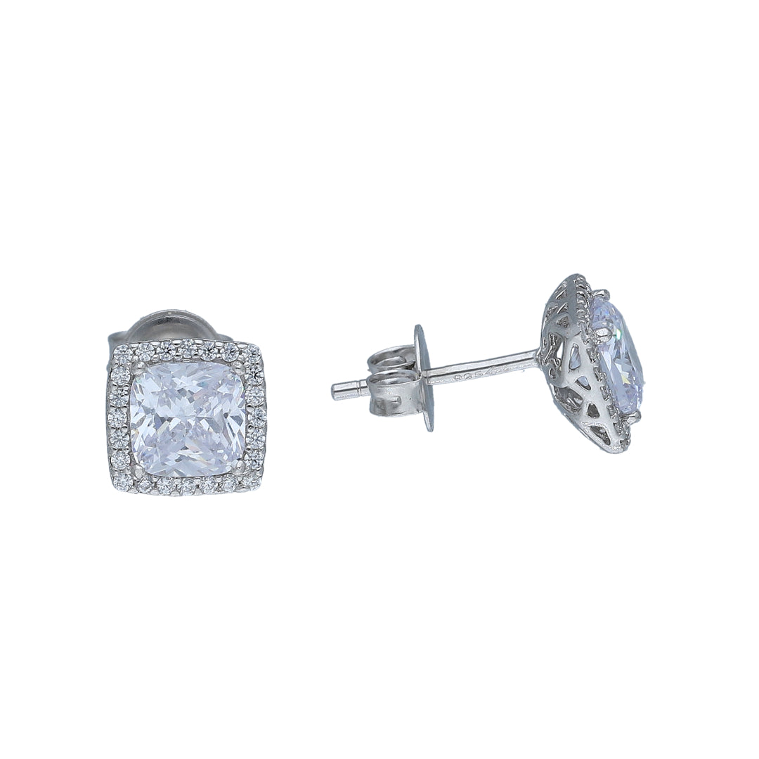 Sterling Silver 925 Cushion Cut Earrings - FKJERNSL11108