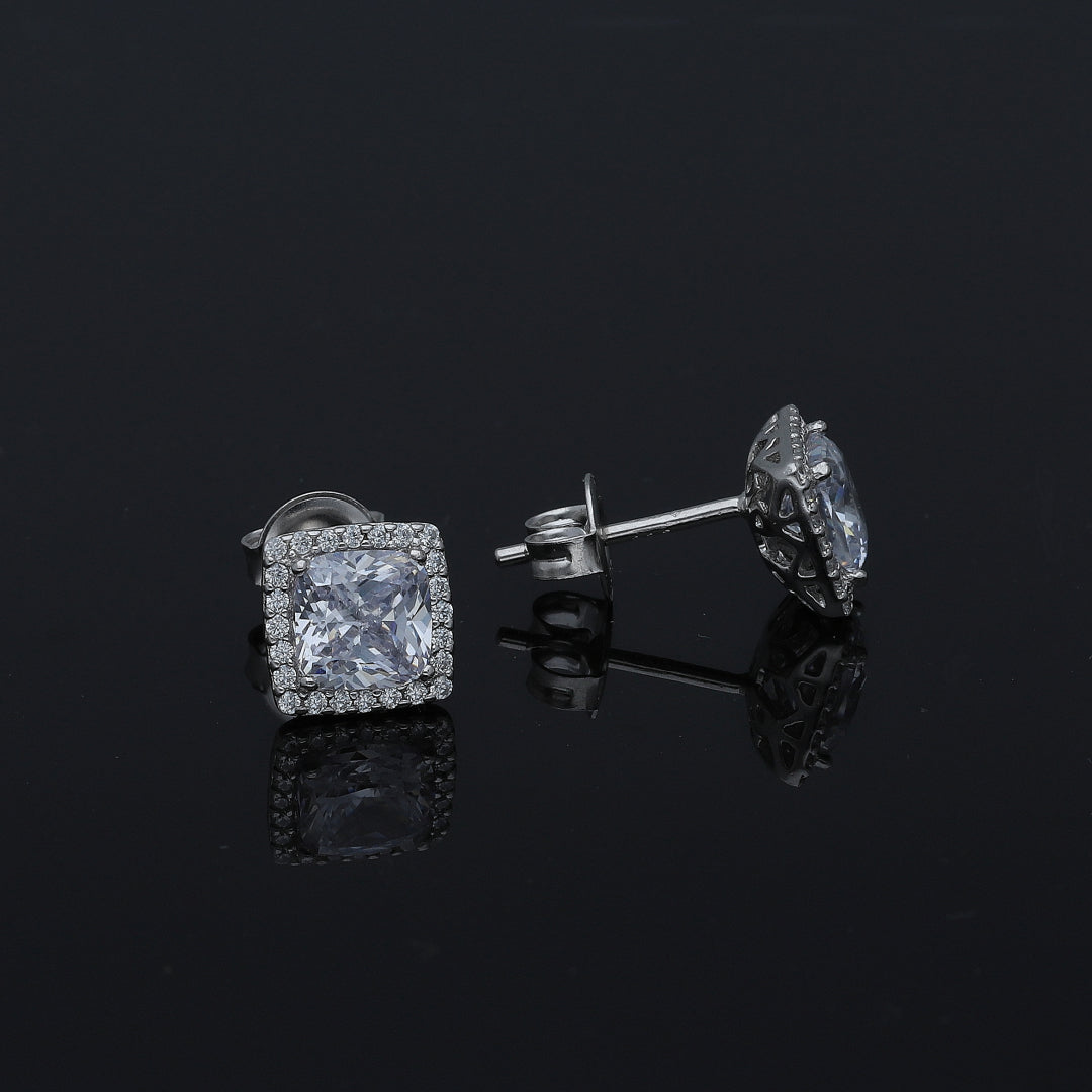 Sterling Silver 925 Cushion Cut Earrings - FKJERNSL11108