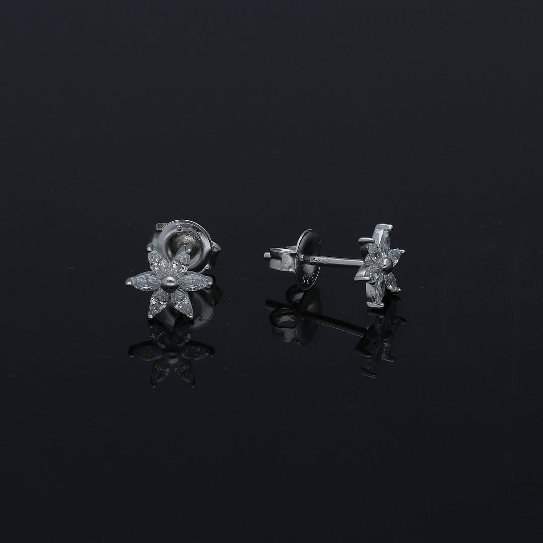 Sterling Silver 925 Floral Crystal Earrings - FKJERNSL11109