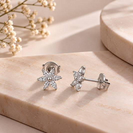 Sterling Silver 925 Floral Crystal Earrings - FKJERNSL11109