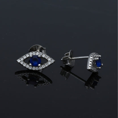 Sterling Silver 925 Marquise Blue Stud Earrings - FKJERNSL11114