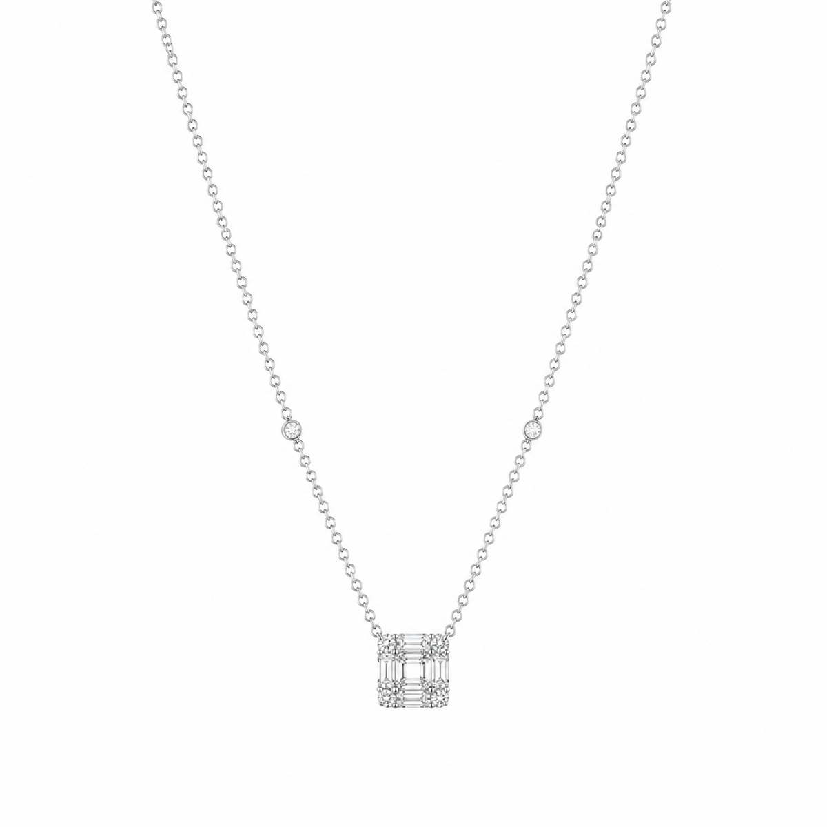 Round Brilliant Cut Diamond Necklace in 18KT White Gold - FKJNKL18KMD12122