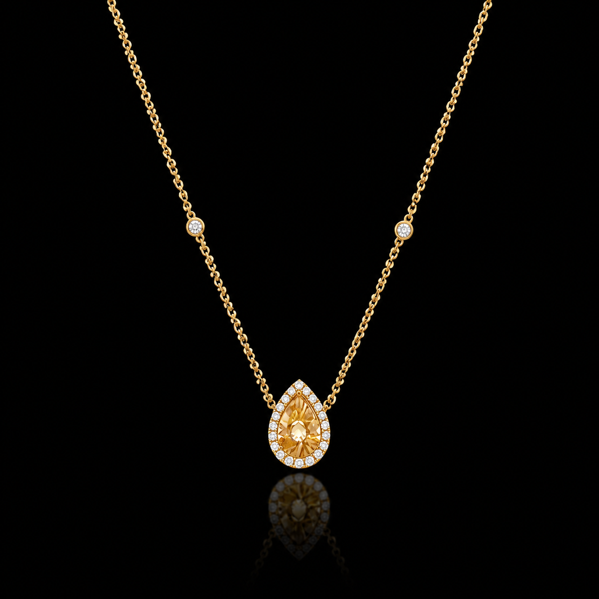 Round Brilliant Cut Tear-Drop Shaped Necklace in 18KT - FKJNKL18KMD12123