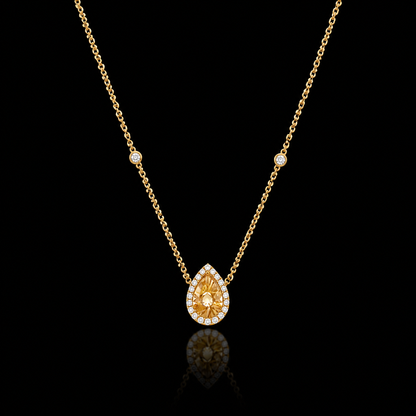 Round Brilliant Cut Tear-Drop Shaped Necklace in 18KT - FKJNKL18KMD12123