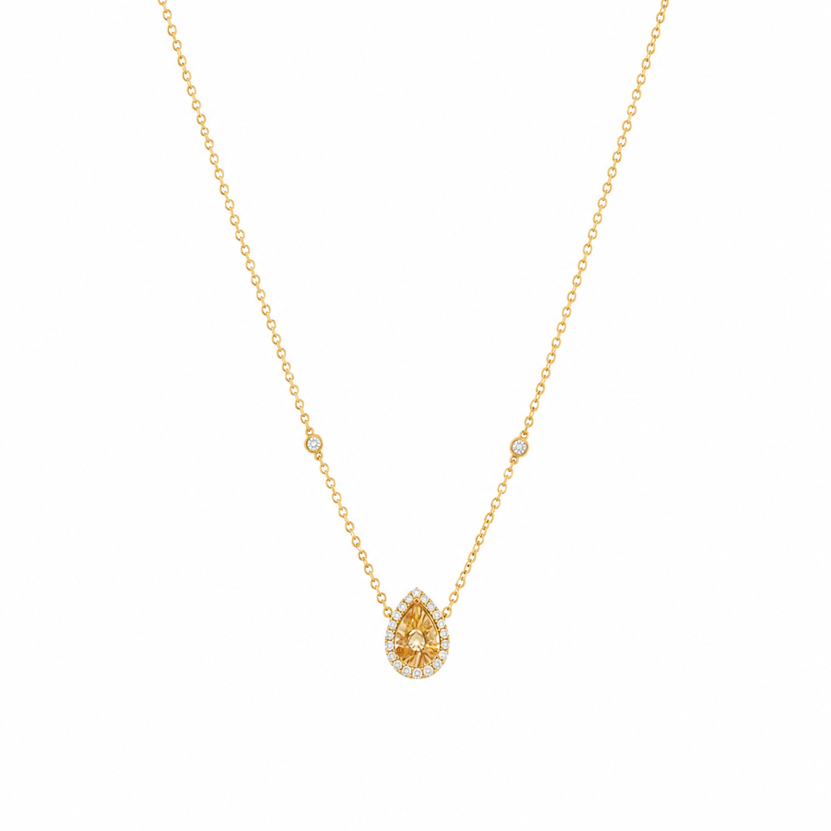 Round Brilliant Cut Tear-Drop Shaped Necklace in 18KT - FKJNKL18KMD12123