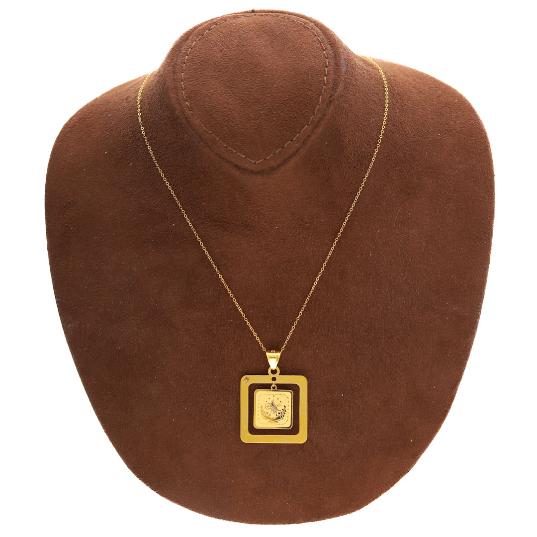 Gold Necklace (Chain with Square Shaped Turkish Lira Pendant) 21KT - FKJNKL21KM10147
