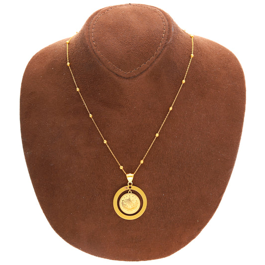 Gold Necklace (Beaded Chain with Turkish Lira Pendant) 21KT - FKJNKL21KM10148