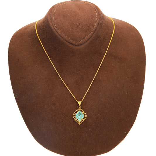 Gold Necklace (Chain with Turquoise Shaped Pendant) 21KT - FKJNKL21KM10209