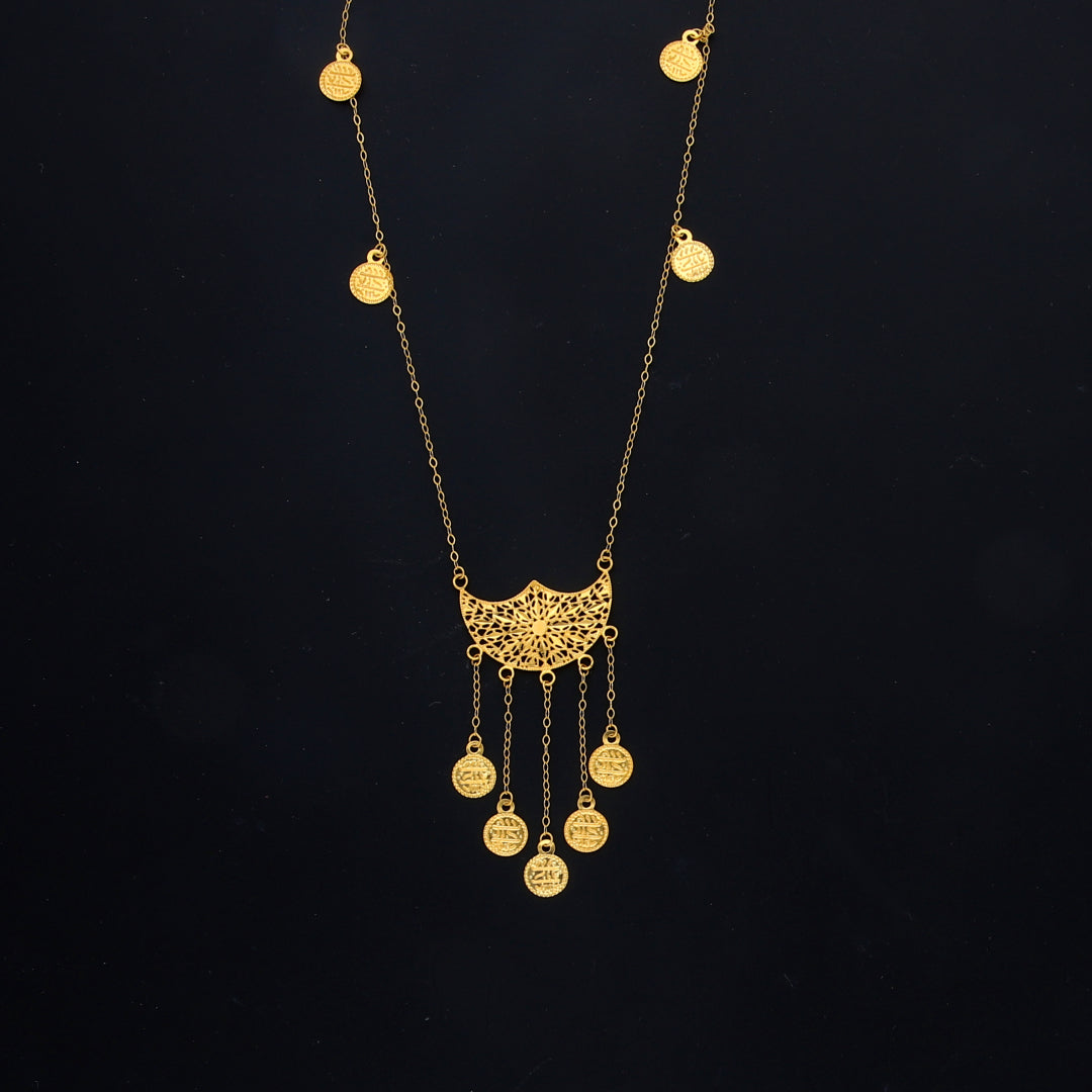Gold Filigree Coin Drop Necklace 21KT - FKJNKL21KM10521