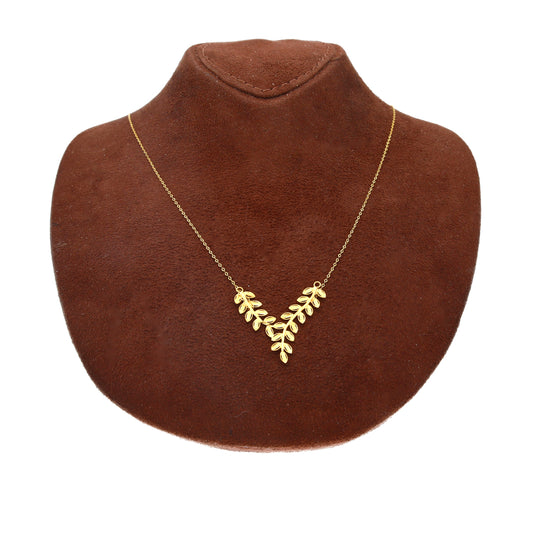 Gold V-Shape Leaf Necklace 21KT - FKJNKL21KM10522