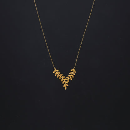 Gold V-Shape Leaf Necklace 21KT - FKJNKL21KM10522