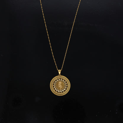 Gold Rose Engraved & Cutwork Coin Pendant With Chain 21KT - FKJNKL21KM10891