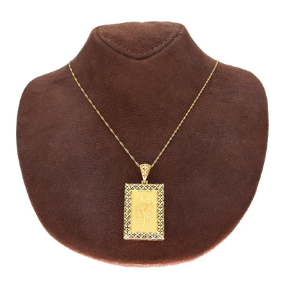 Gold Rose Engraved & Cutwork Bar Pendant With Chain 21KT - FKJNKL21KM10892