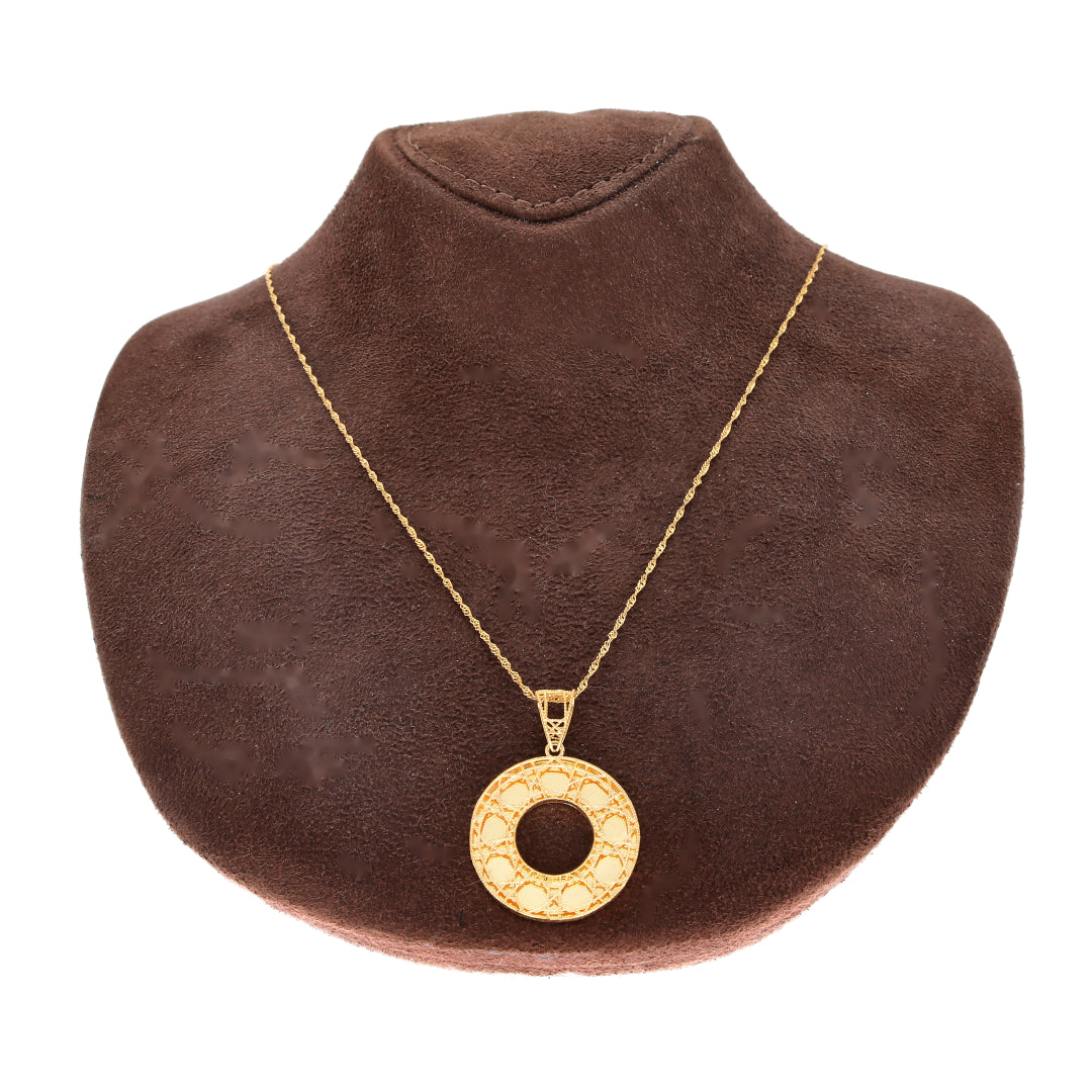 Gold Hollow Round Pendant With Chain 21KT - FKJNKL21KM10893