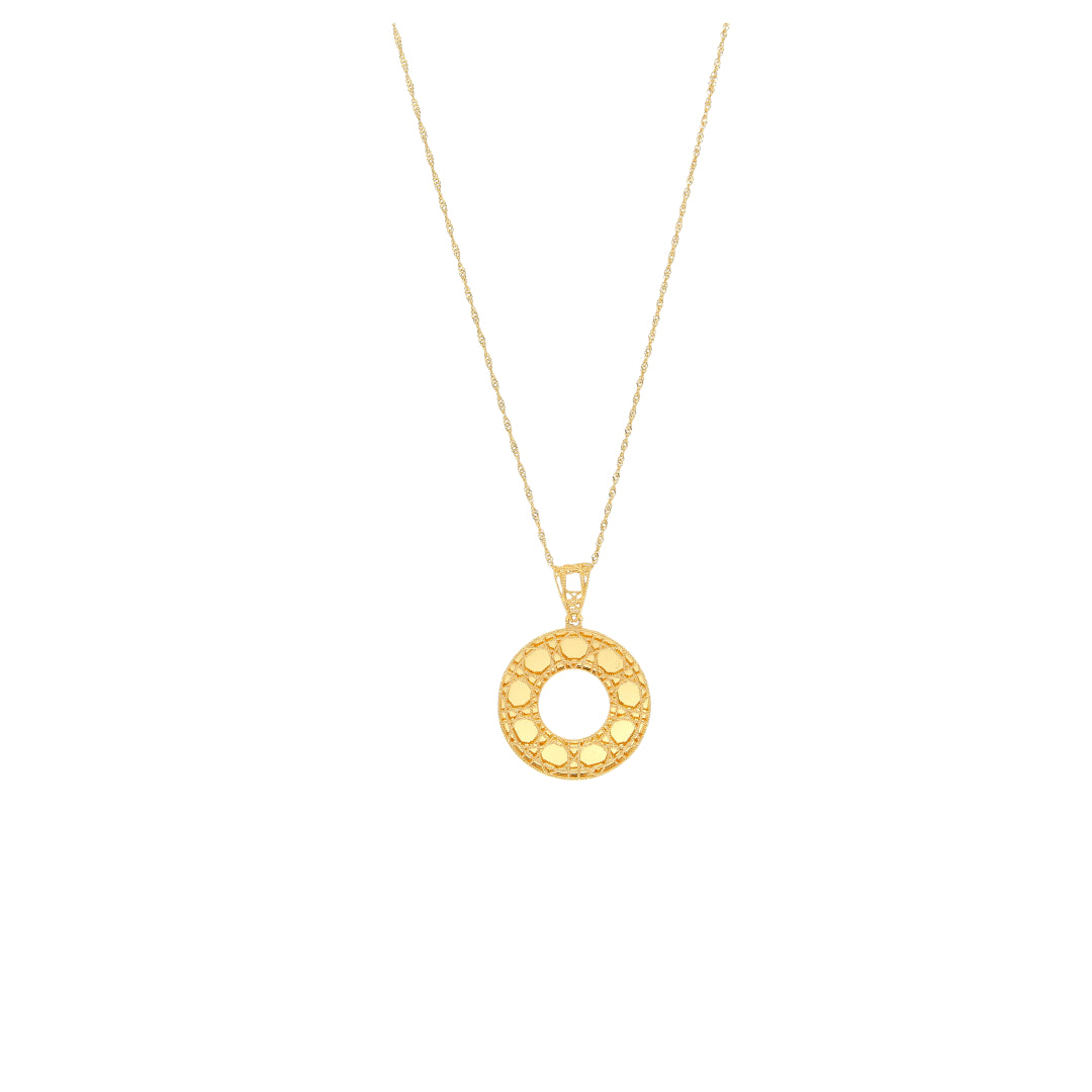 Gold Hollow Round Pendant With Chain 21KT - FKJNKL21KM10893