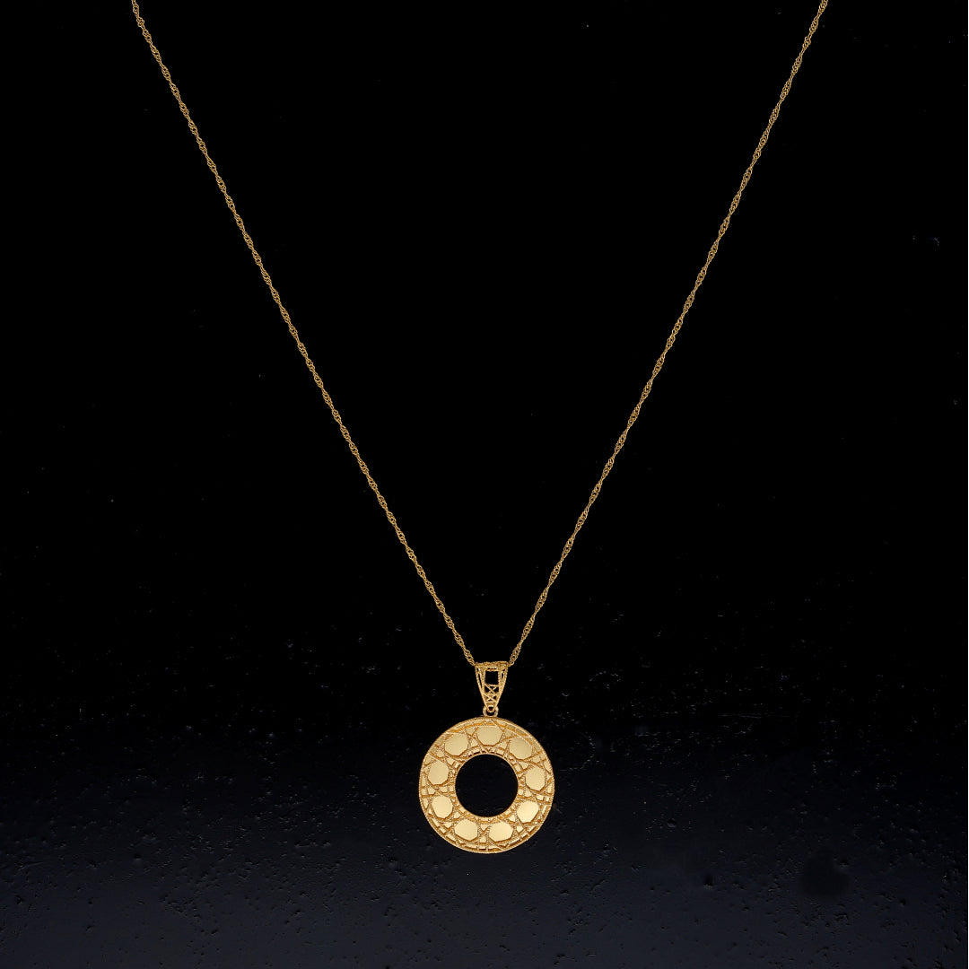 Gold Hollow Round Pendant With Chain 21KT - FKJNKL21KM10893