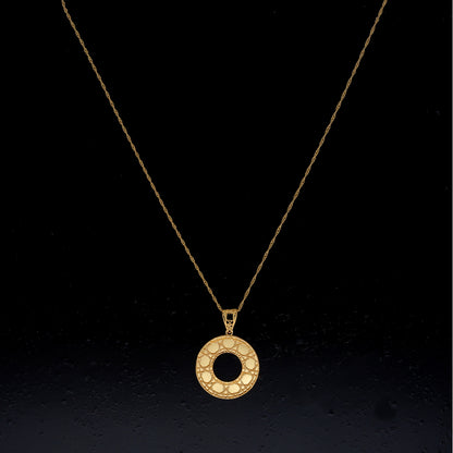 Gold Hollow Round Pendant With Chain 21KT - FKJNKL21KM10893
