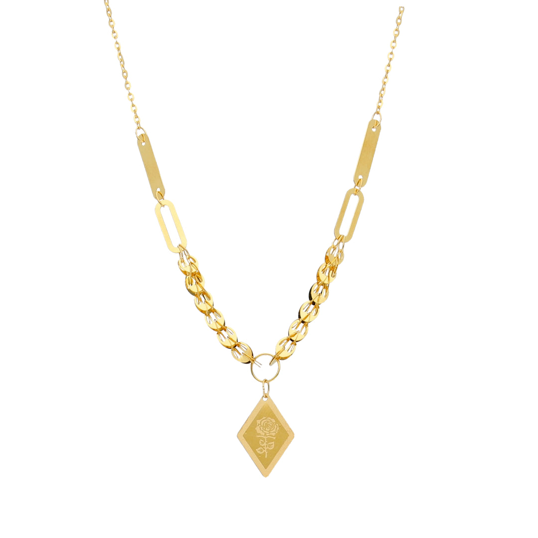 Gold Classic Rose Charm Drop Necklace 21KT - FKJNKL21KM10901