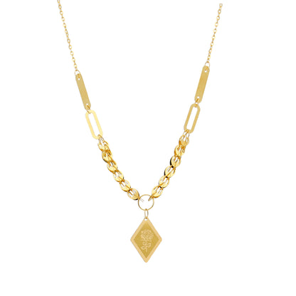 Gold Classic Rose Charm Drop Necklace 21KT - FKJNKL21KM10901