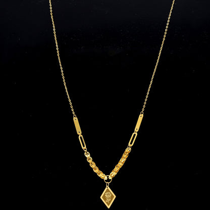 Gold Classic Rose Charm Drop Necklace 21KT - FKJNKL21KM10901