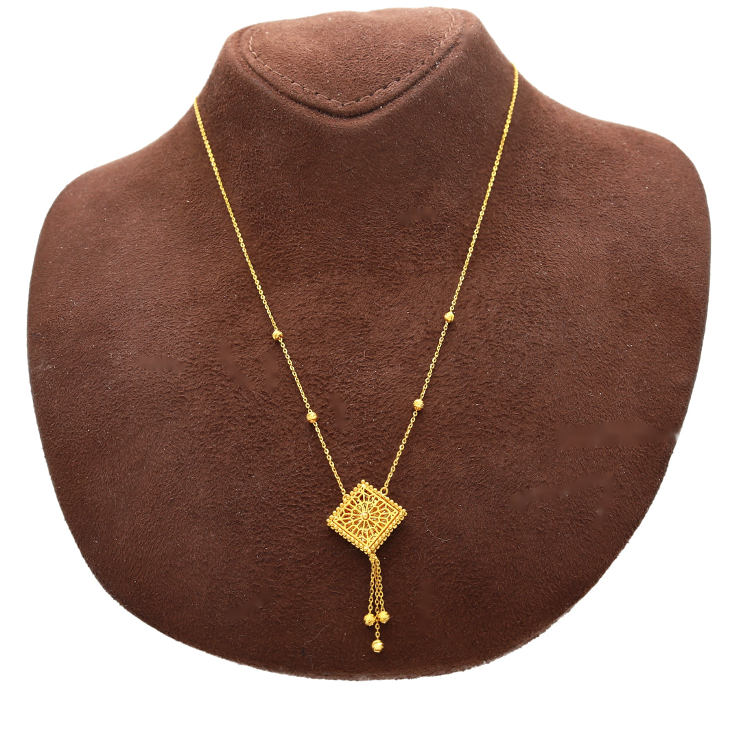 Gold Square Tassel Necklace 21KT - FKJNKL21KM10902