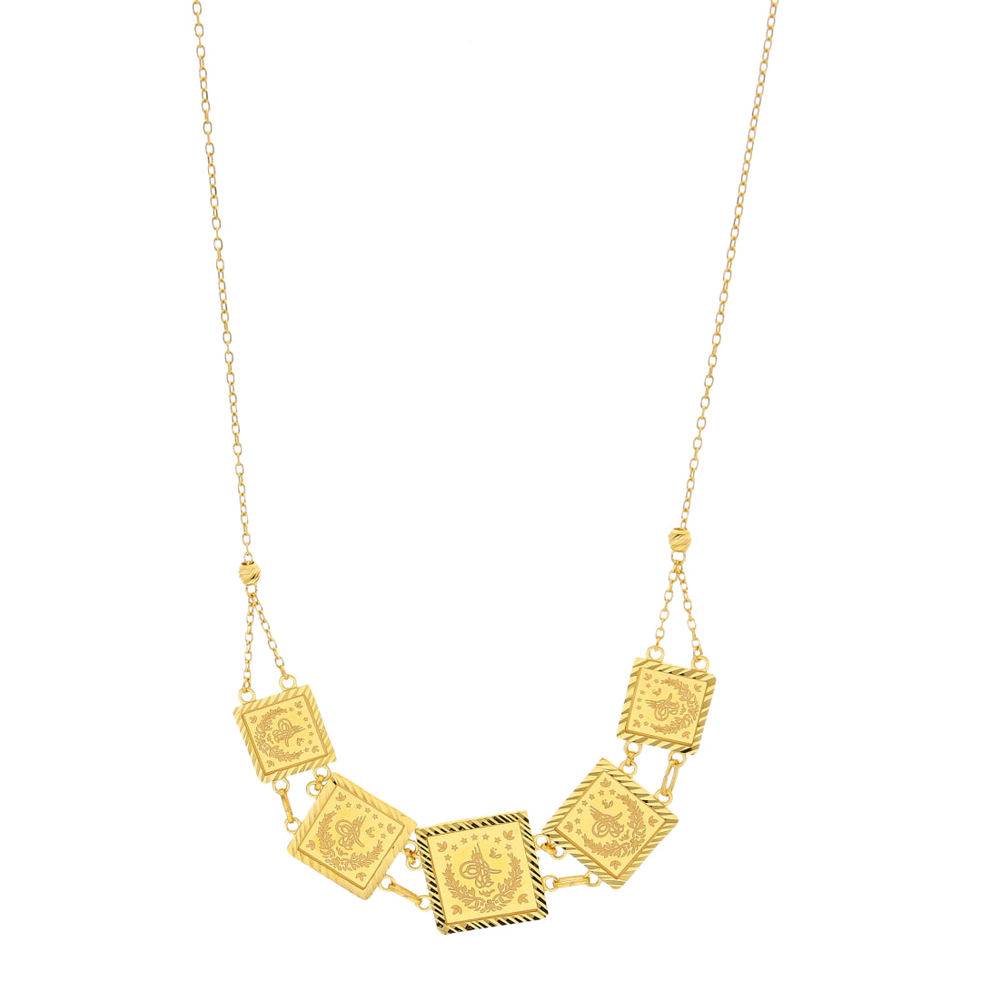 Gold Square Turkish Lira Square Necklace 21KT - FKJNKL21KM10903