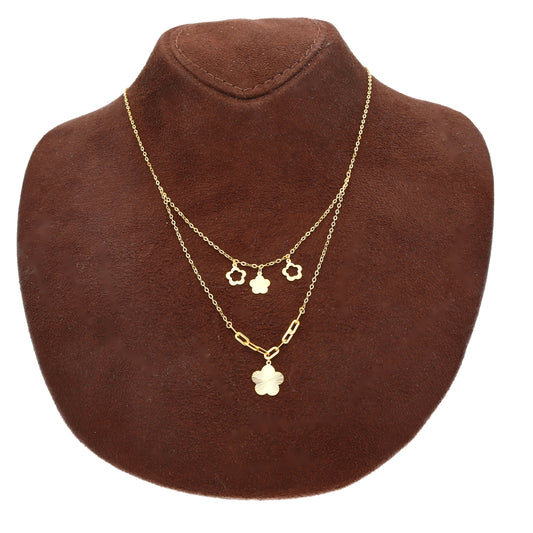 Gold Clover Layered Necklace 21KT - FKJNKL21KM10905