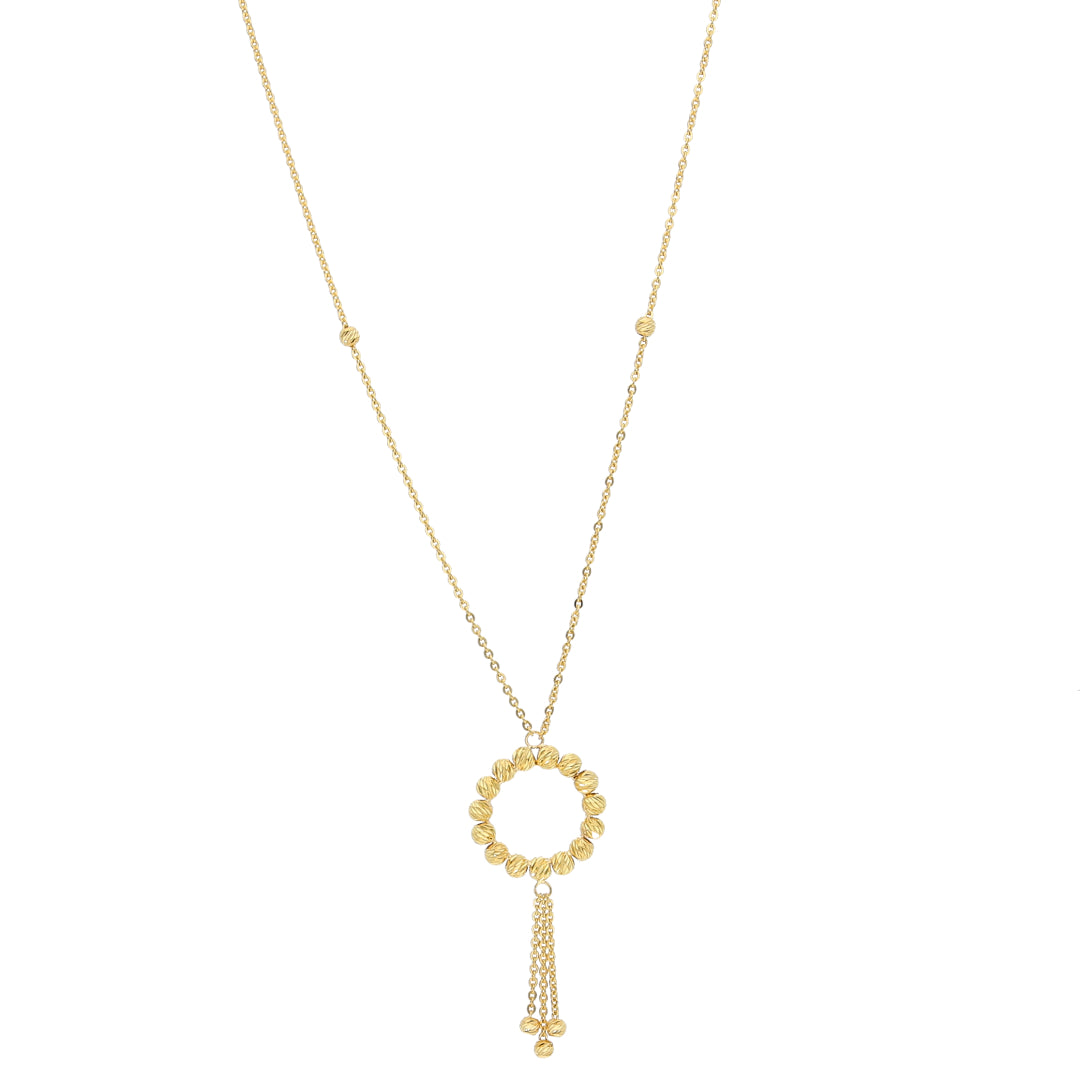 Gold Beaded Halo Tassel Necklace 21KT - FKJNKL21KM10907