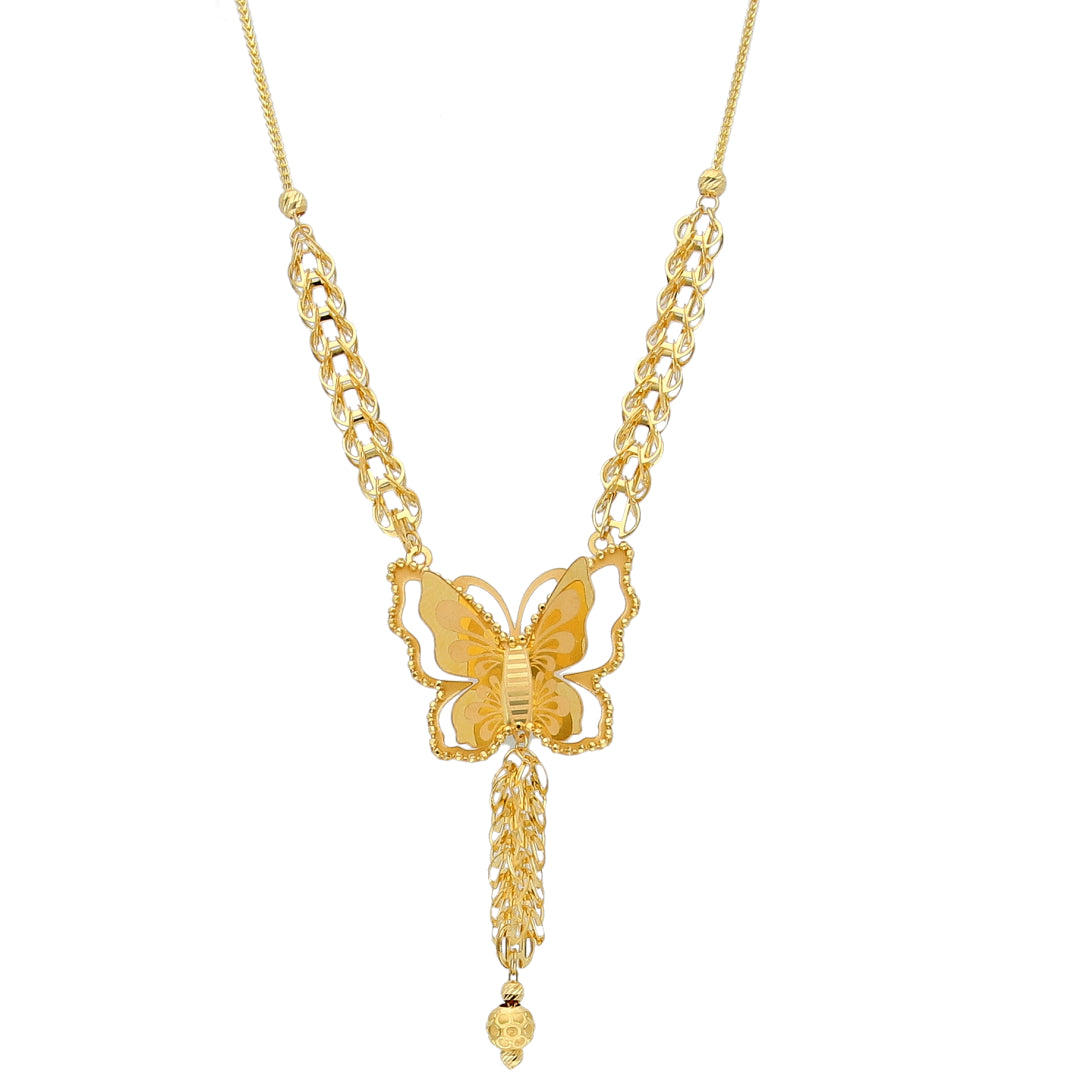Gold Butterfly Drop Necklace 21KT - FKJNKL21KM10910