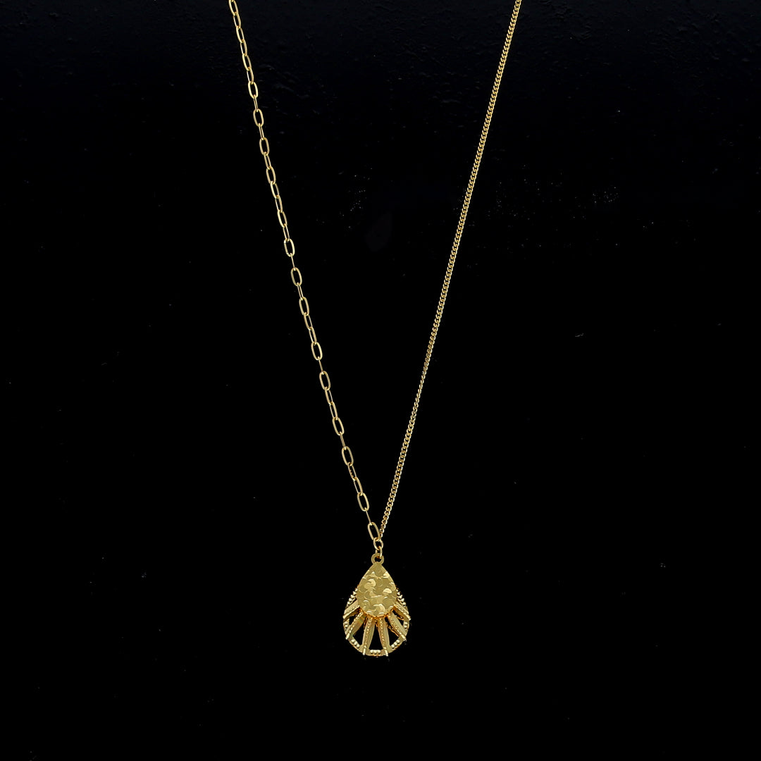 Gold Teardrop Cutout Necklace 21KT - FKJNKL21KM10912