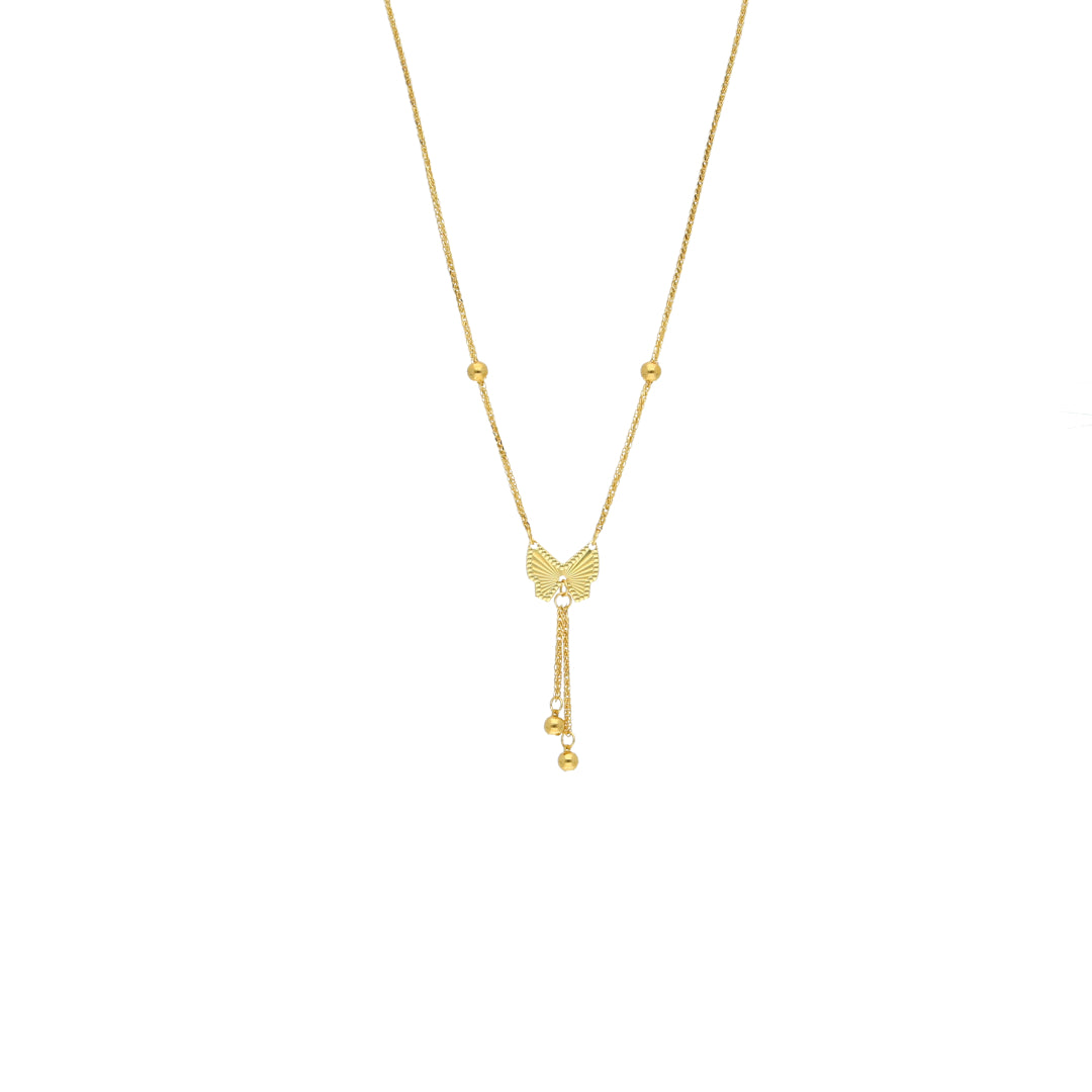 Gold Dangling Butterfly Charm Necklace 21KT - FKJNKL21KM11220