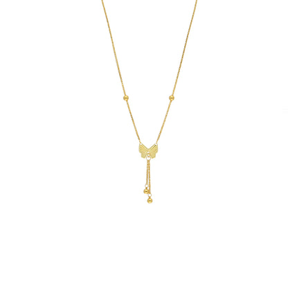 Gold Dangling Butterfly Charm Necklace 21KT - FKJNKL21KM11220