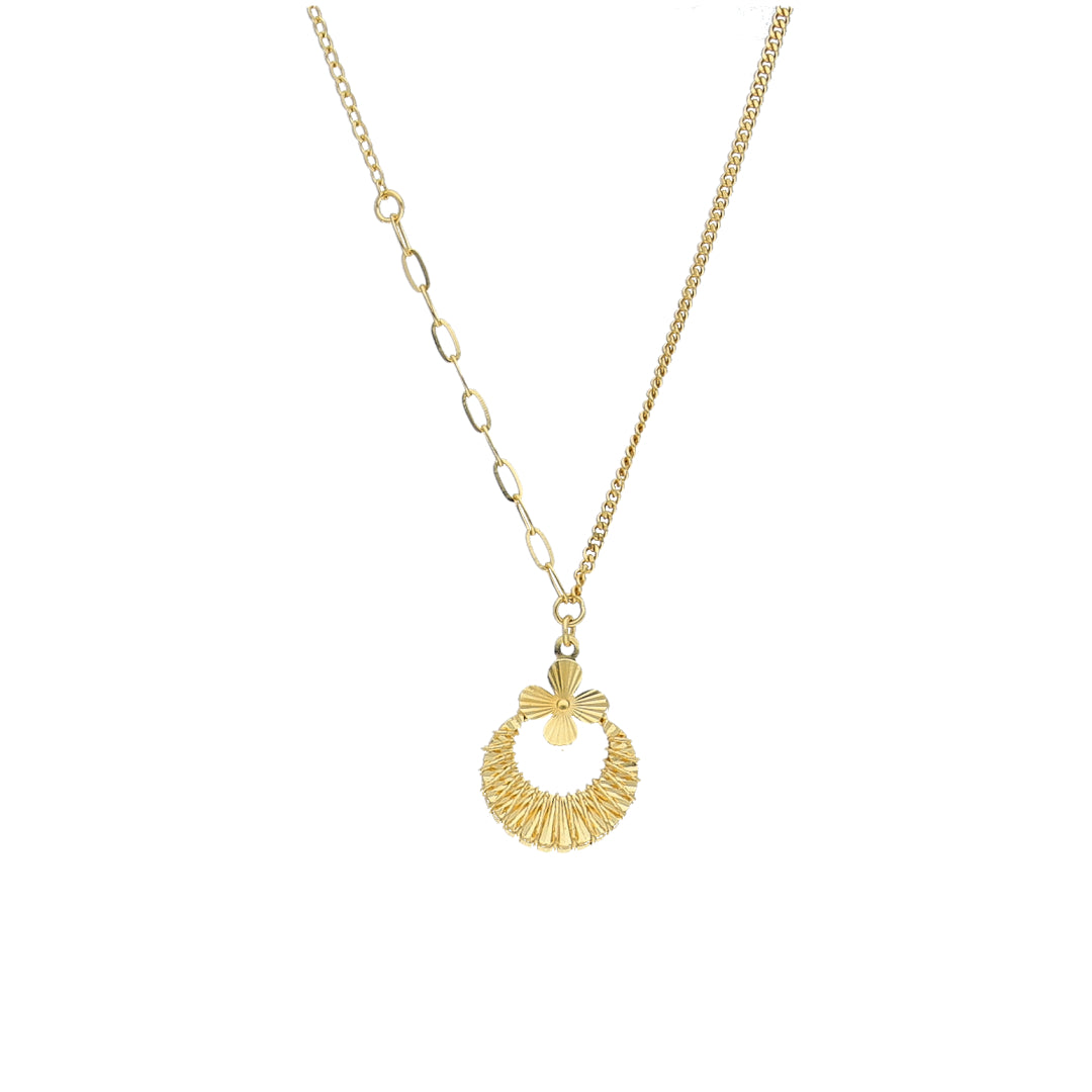 Gold Floral Circle Necklace 21KT - FKJNKL21KM11222