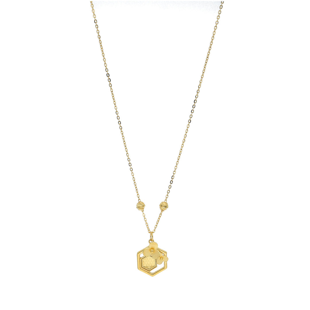 Gold Hexagon Floral Necklace 21KT - FKJNKL21KM11232