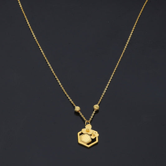 Gold Hexagon Floral Necklace 21KT - FKJNKL21KM11232