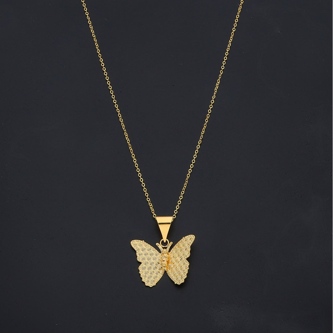 Gold Textured Butterfly Necklace 21KT - FKJNKL21KM11283