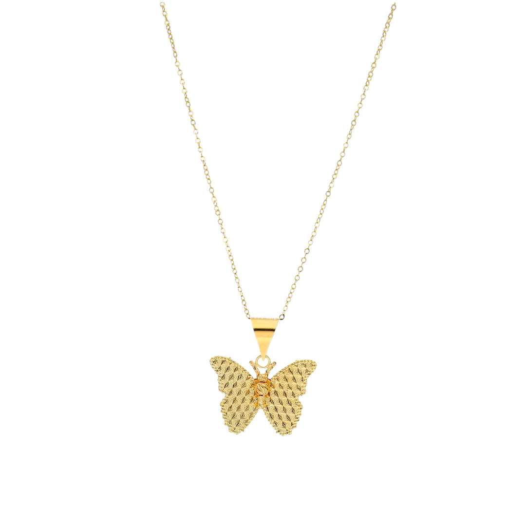 Gold Textured Butterfly Necklace 21KT - FKJNKL21KM11283